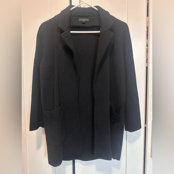 J. Crew Black Collared‎ Open Front Merino Wool Cardigan Sweater Blazer size XS - Picture 2 of 12